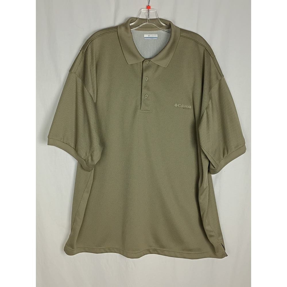 Columbia PFG Shirt Mens 2X/ 2TF Short Sleeve Polo Solid Army Green Collard